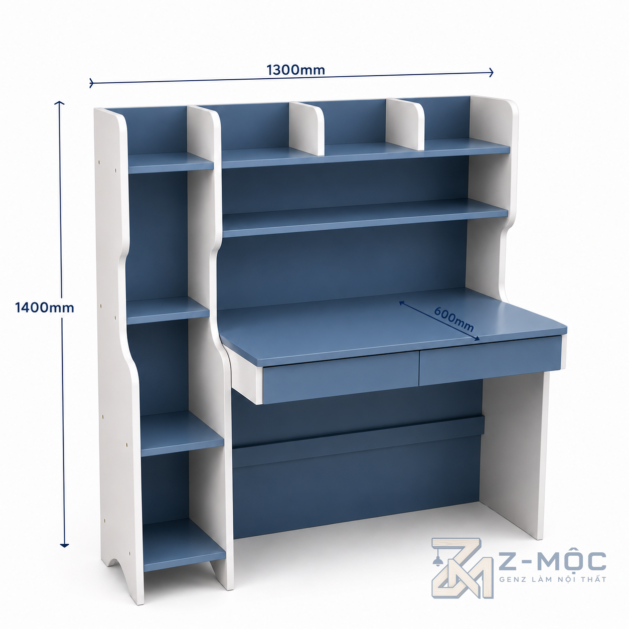Kích thước chi tiết Bàn Học Trẻ Em Liền Giá Sách Thiết Kế Độc Đáo ZM-70023