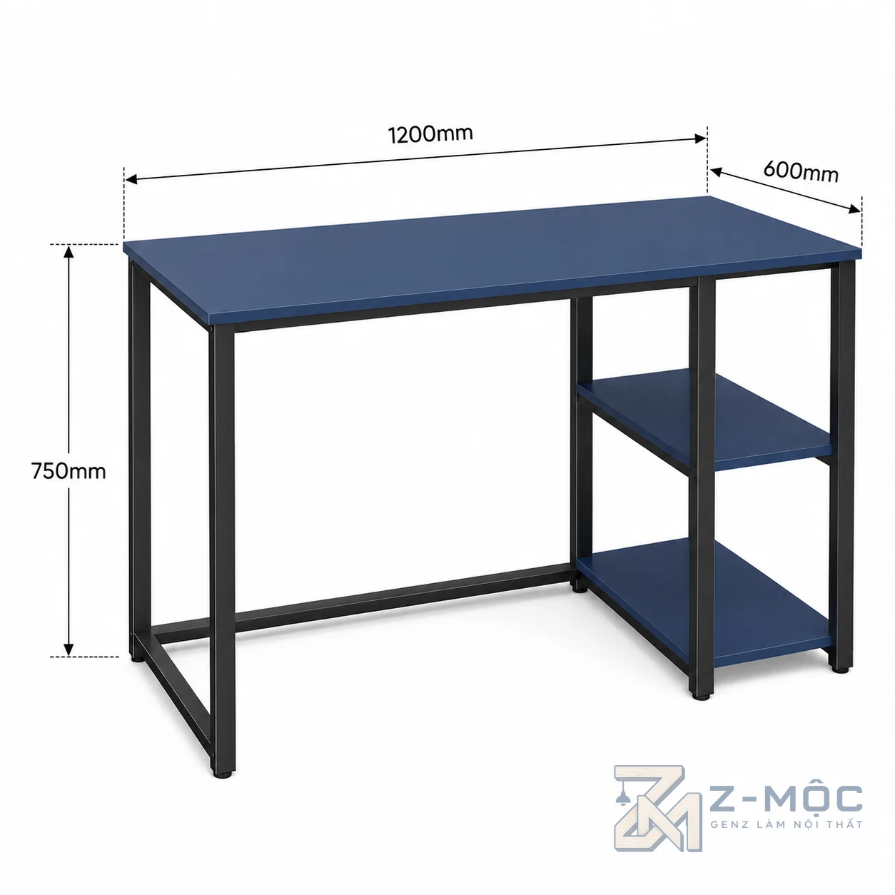 Kích thước chi tiết Bàn Làm Việc Khung Sắt Màu Xanh Đơn Giản ZM-70027