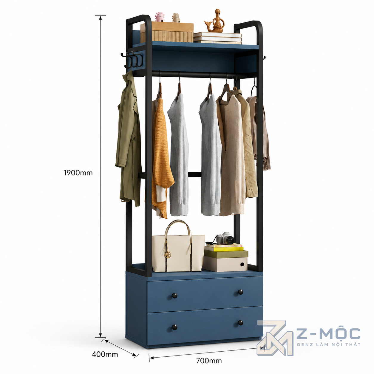 Kích thước chi tiết Giá Treo Quần Áo Có Ngăn Kéo Đa Năng Hiện Đại ZM-10017