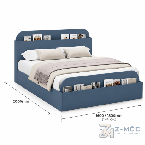 Kích thước chi tiết Giường Ngủ Có Kệ Đầu Giường Và Cuối Giường Hiện Đại ZM-11004