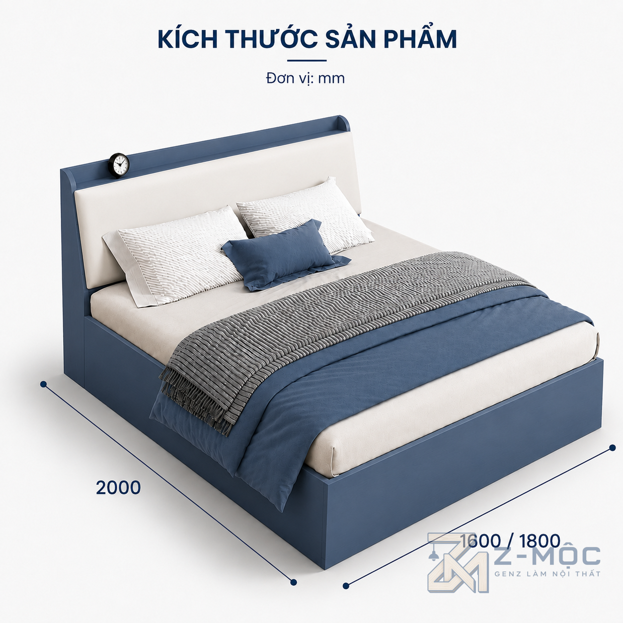 Kích thước chi tiết Giường Ngủ Có Ngăn Kéo Và Hộc Chứa Đồ Thông Minh GH GH- ZM-11009