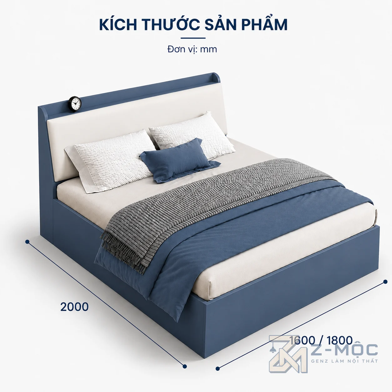 Kích thước chi tiết Giường Ngủ Có Ngăn Kéo Và Hộc Chứa Đồ Thông Minh GH GH- ZM-11009