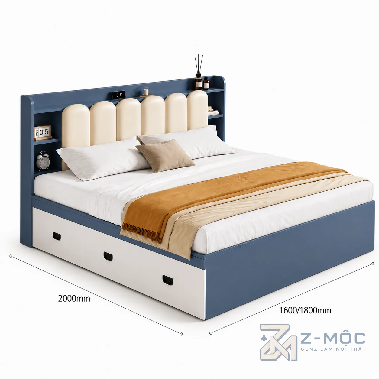 Kích thước chi tiết Giường Ngủ Đa Năng Có Ngăn Chứa Đồ Và Ngăn Kéo ZM-11003