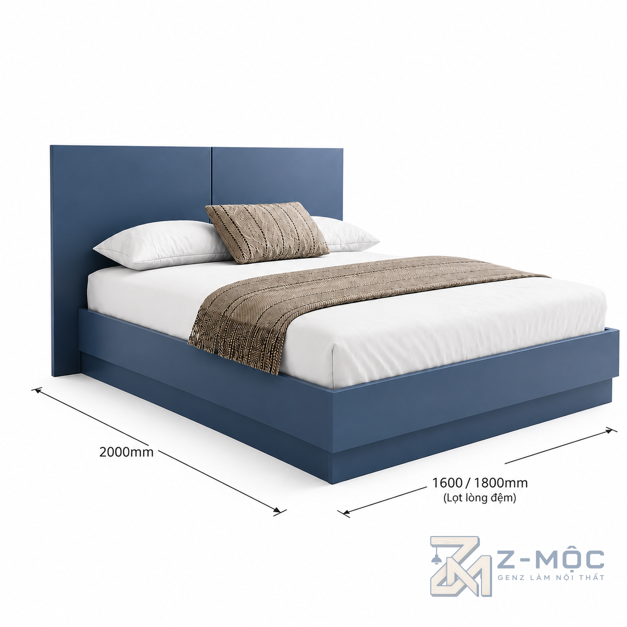 Kích thước chi tiết Giường Ngủ Gỗ Màu Xanh Hiện Đại Phong Cách Tối Giản ZM-11006