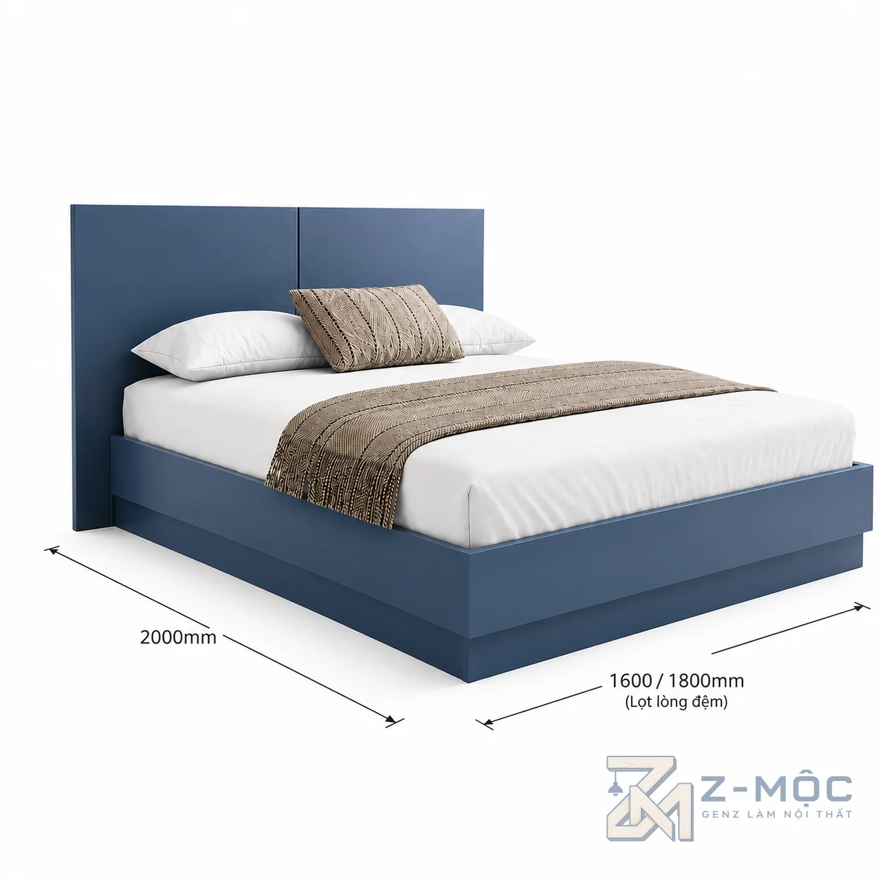 Kích thước chi tiết Giường Ngủ Gỗ Màu Xanh Hiện Đại Phong Cách Tối Giản ZM-11006