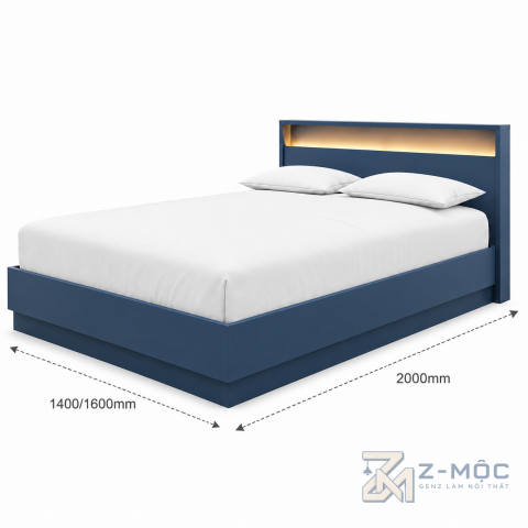 Kích thước chi tiết Giường Ngủ Gỗ Tích Hợp Đèn LED Đầu Giường ZM-11014
