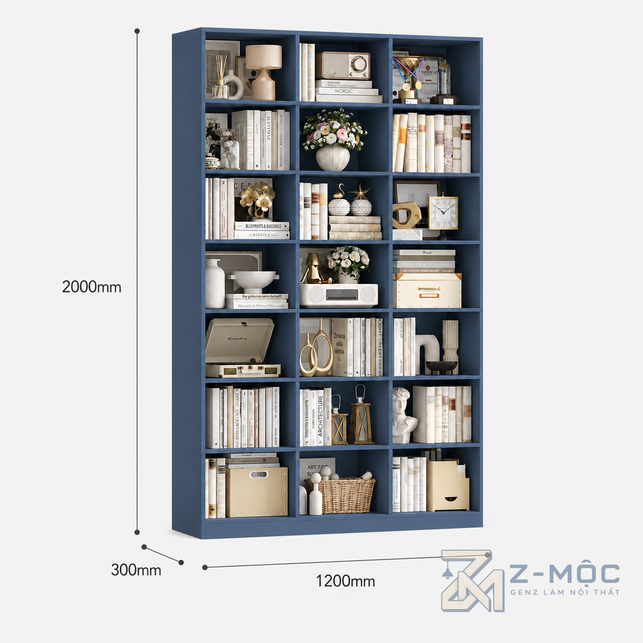 Kích thước chi tiết Kệ Sách Chia Ô Màu Xanh Dương Nhiều Ngăn Tiện Dụng ZM-71010