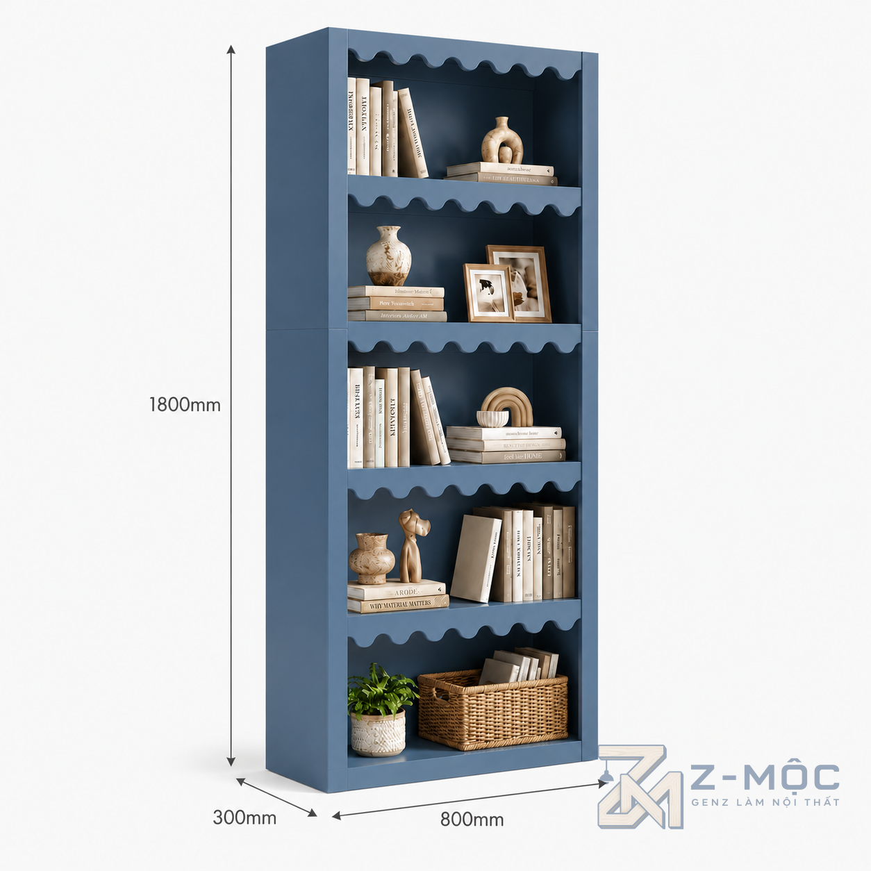 Kích thước chi tiết Kệ Sách Đứng Màu Xanh Gợn Sóng Độc Đáo ZM-71005