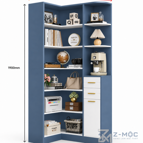 Kích thước chi tiết Kệ Sách Trang Trí Đa Năng Màu Xanh Hiện Đại ZM-71002