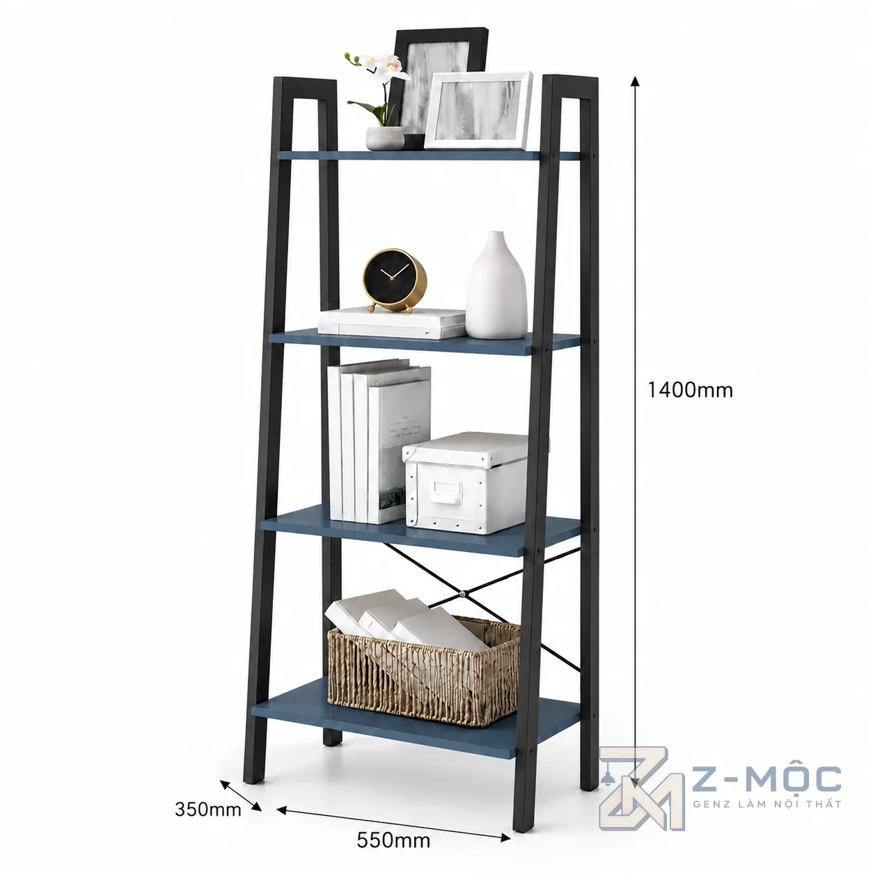 Kích thước chi tiết Kệ Trang Trí 4 Tầng Khung Sắt Mặt Gỗ Hiện Đại ZM-94011