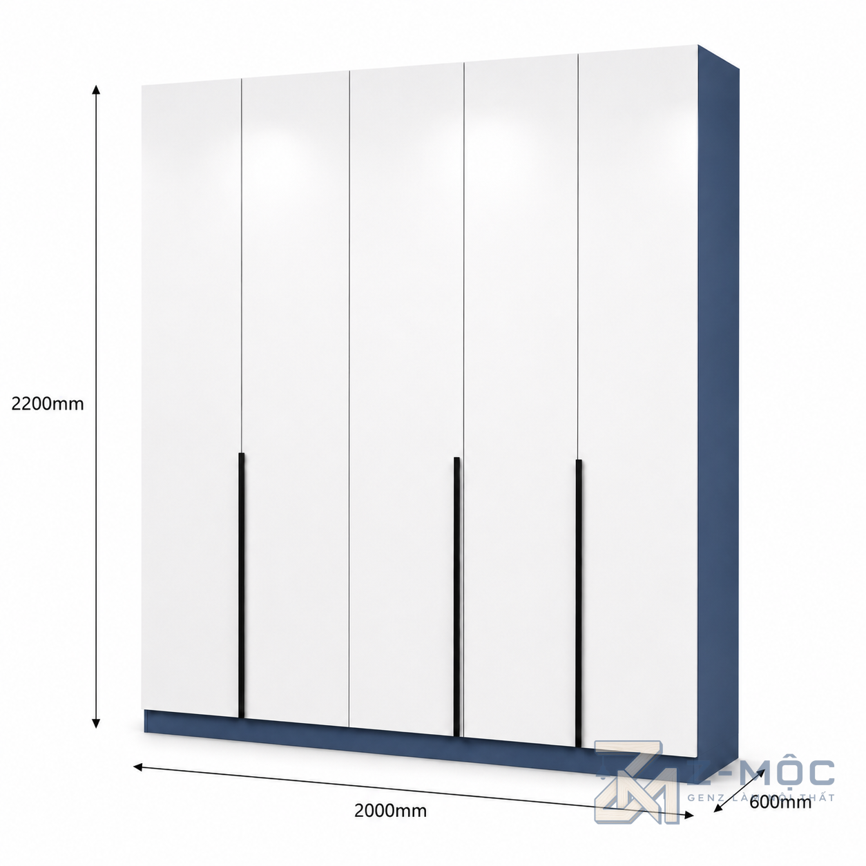Kích thước chi tiết Tủ Quần Áo 4 Cánh Trắng Phối Xanh Cánh Phẳng ZM-10020 2