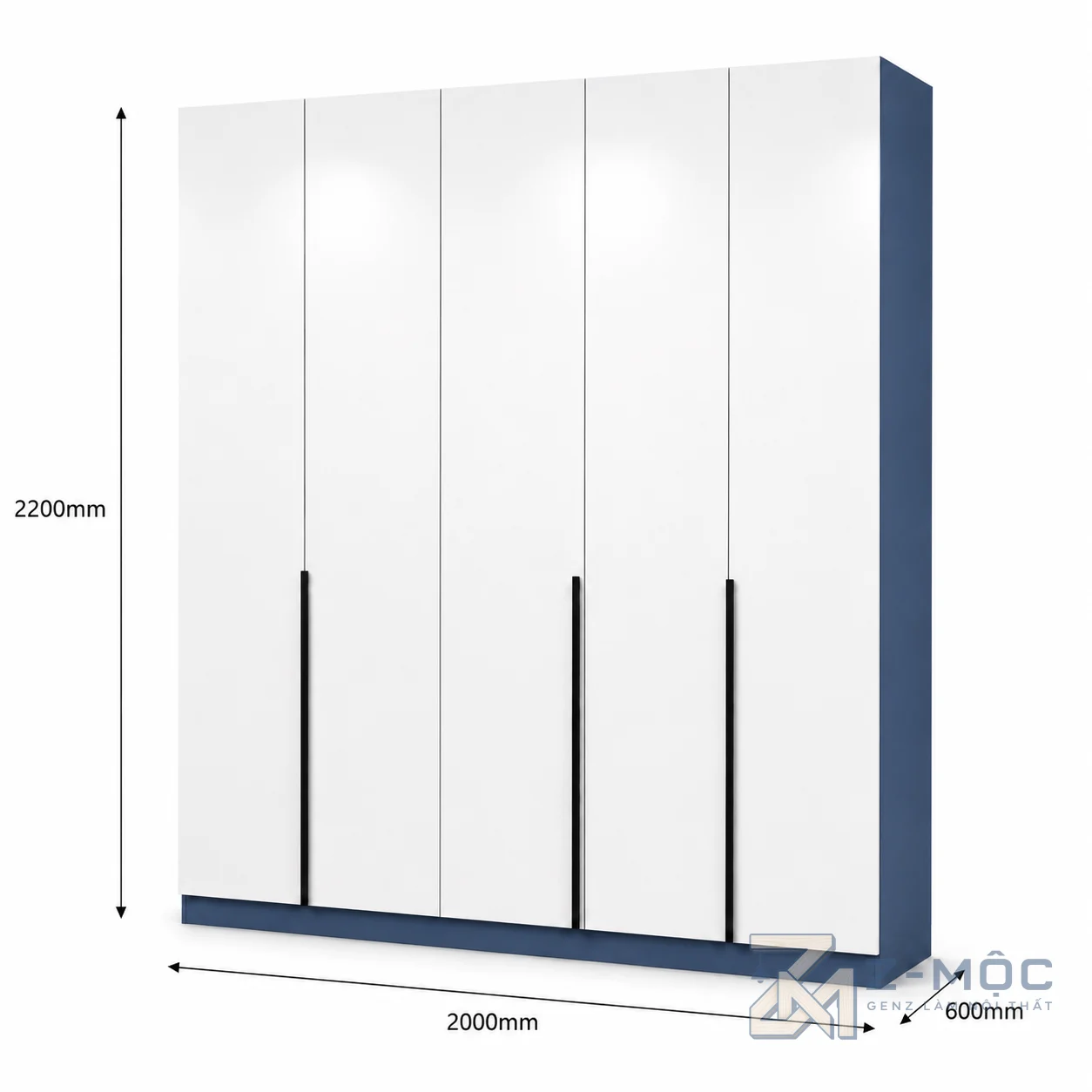 Kích thước chi tiết Tủ Quần Áo 4 Cánh Trắng Phối Xanh Cánh Phẳng ZM-10020 2