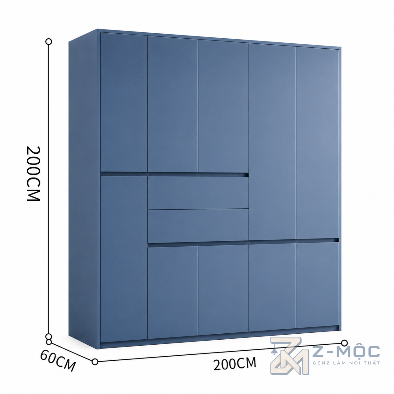 Kích thước chi tiết Tủ Quần Áo Nhiều Khoang Để Đồ Hiện Đại Màu Xanh Navy ZM-10007 2