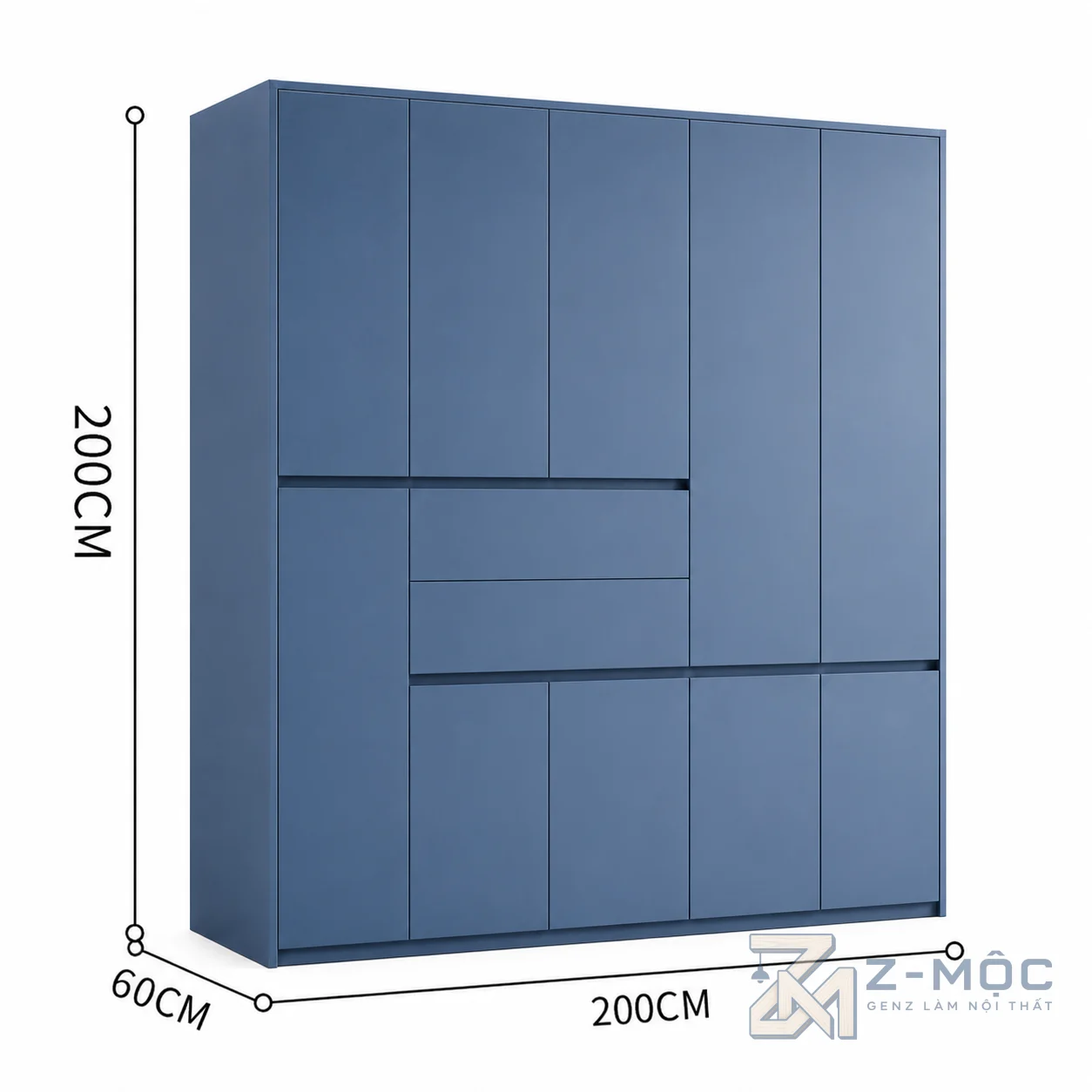 Kích thước chi tiết Tủ Quần Áo Nhiều Khoang Để Đồ Hiện Đại Màu Xanh Navy ZM-10007 2