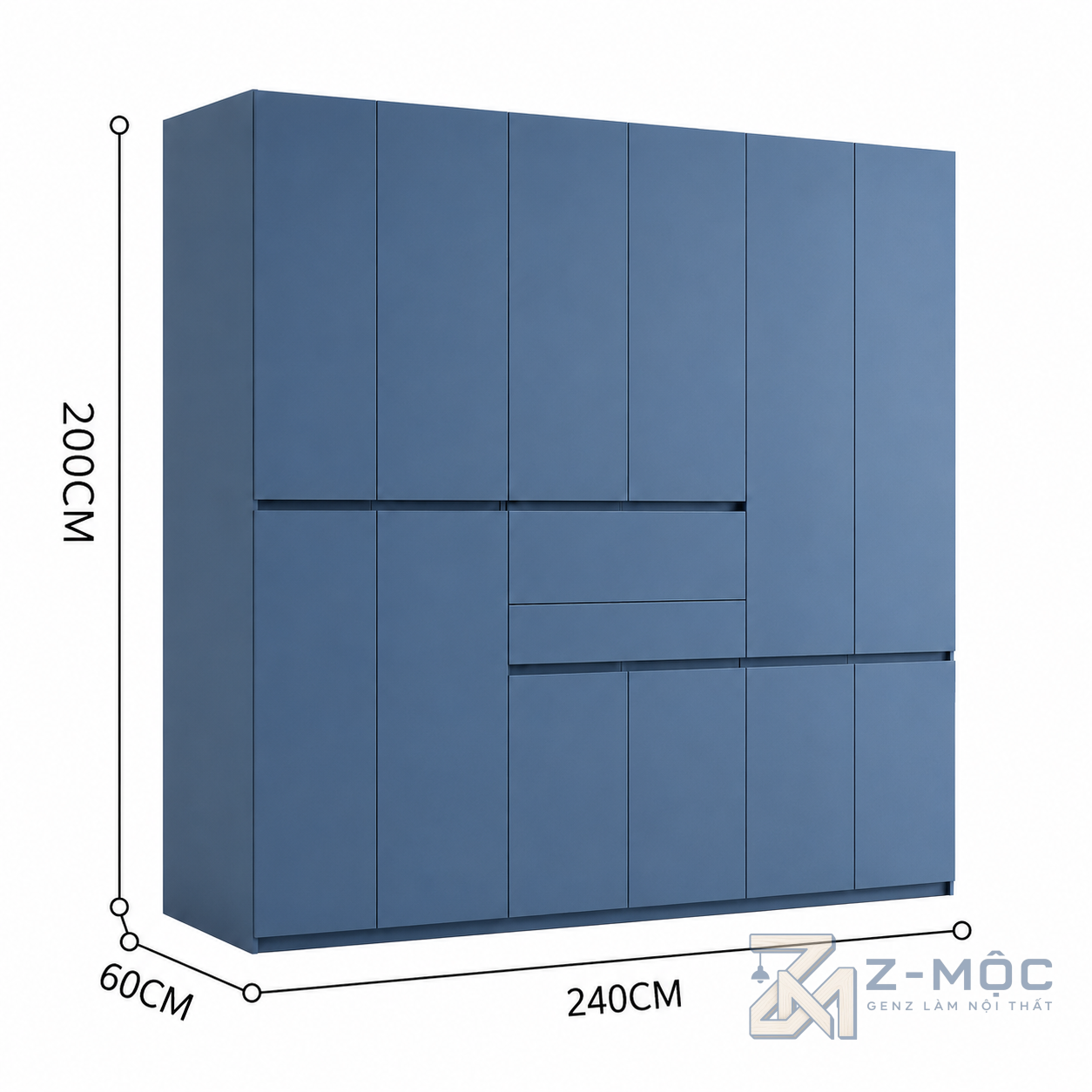Kích thước chi tiết Tủ Quần Áo Nhiều Khoang Để Đồ Hiện Đại Màu Xanh Navy ZM-10007