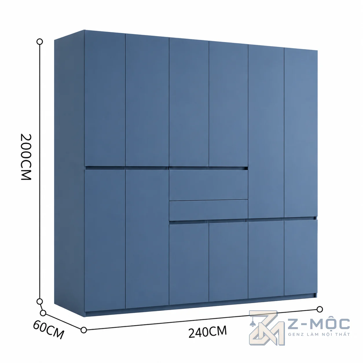 Kích thước chi tiết Tủ Quần Áo Nhiều Khoang Để Đồ Hiện Đại Màu Xanh Navy ZM-10007