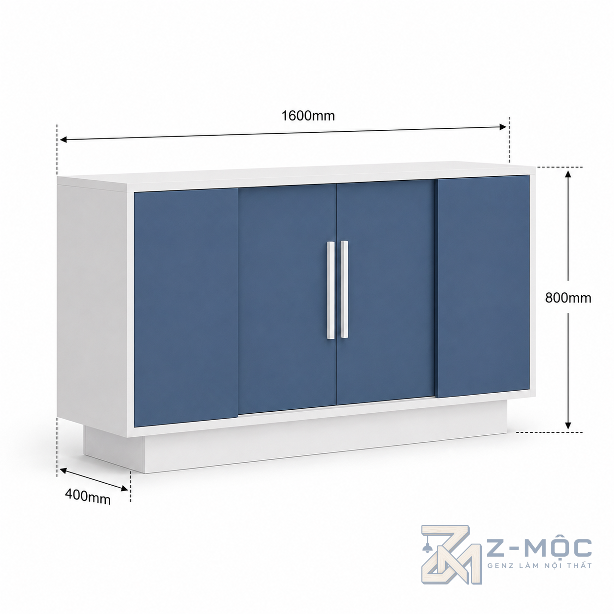 Kích thước chi tiết Tủ Trang Trí Cánh Lùa Màu Xanh Trắng Tiện Dụng ZM-94010