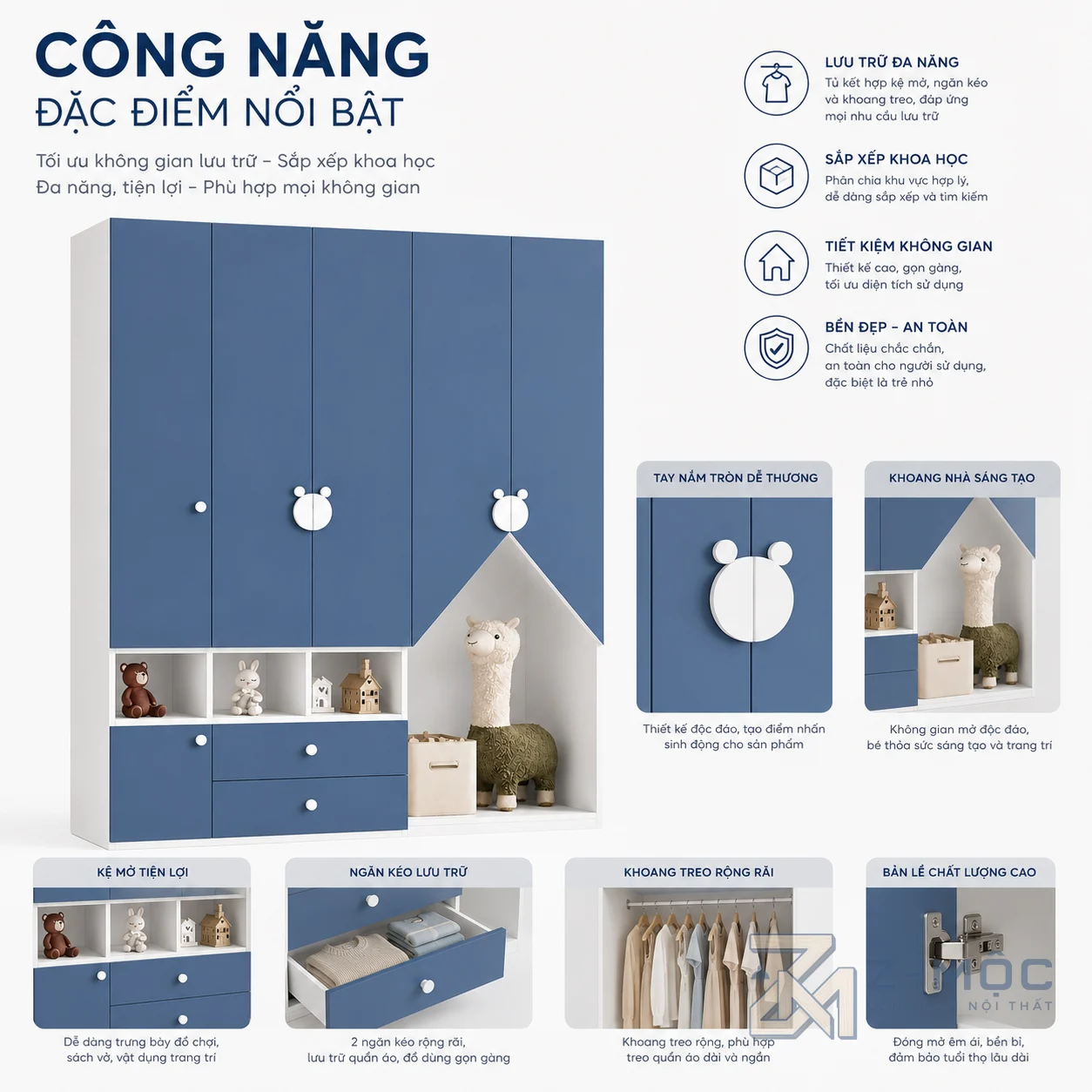 Nhiều không gian lưu trữ giúp bé sắp xếp đồ dùng khoa học