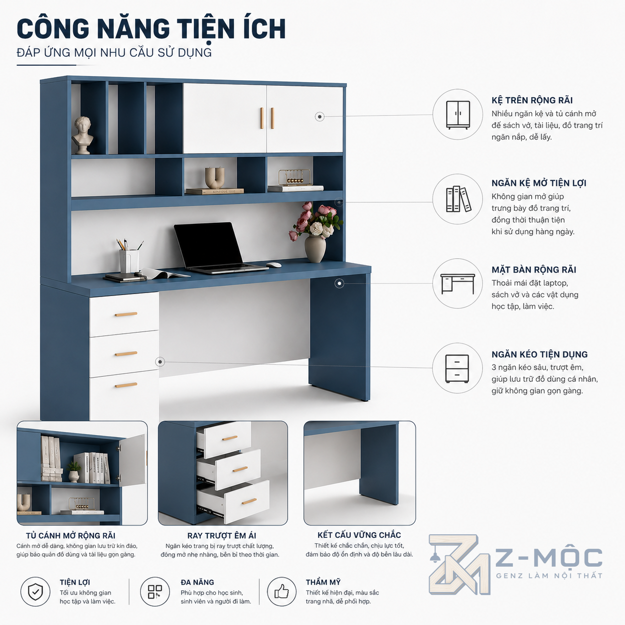Nhiều không gian lưu trữ giúp sắp xếp khoa học