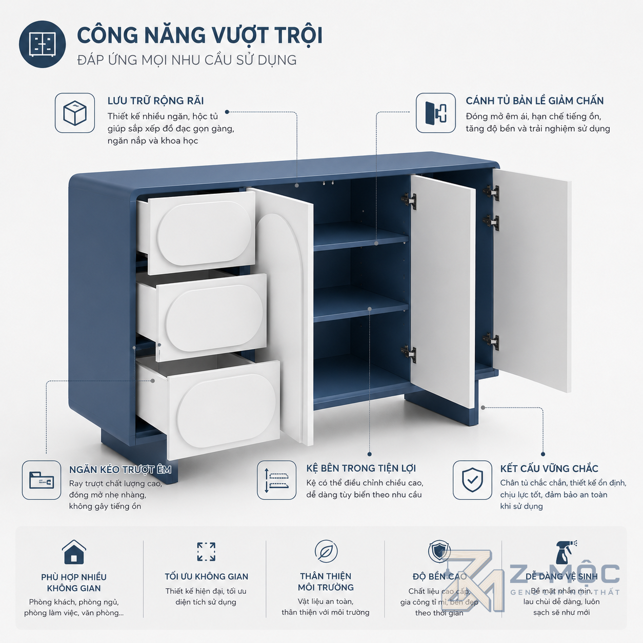 Nhiều ngăn lưu trữ giúp sắp xếp gọn gàng