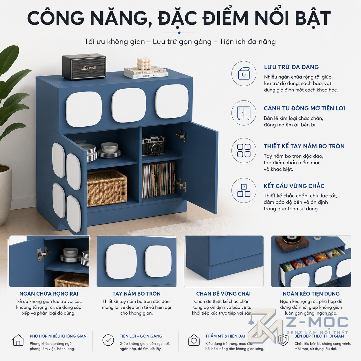 Nhiều ngăn lưu trữ giúp sắp xếp gọn gàng