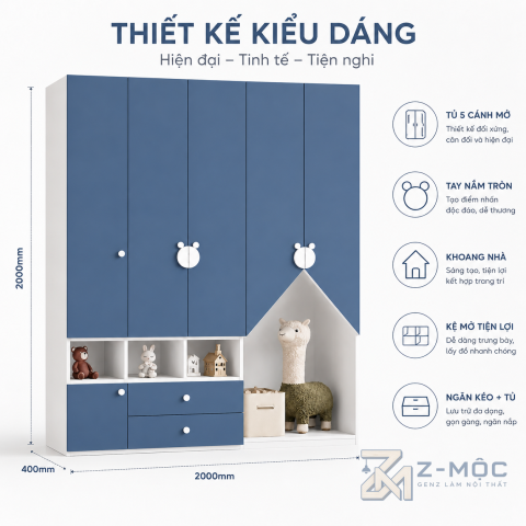 Thiết kế cân đối, tạo điểm nhấn đáng yêu cho phòng bé