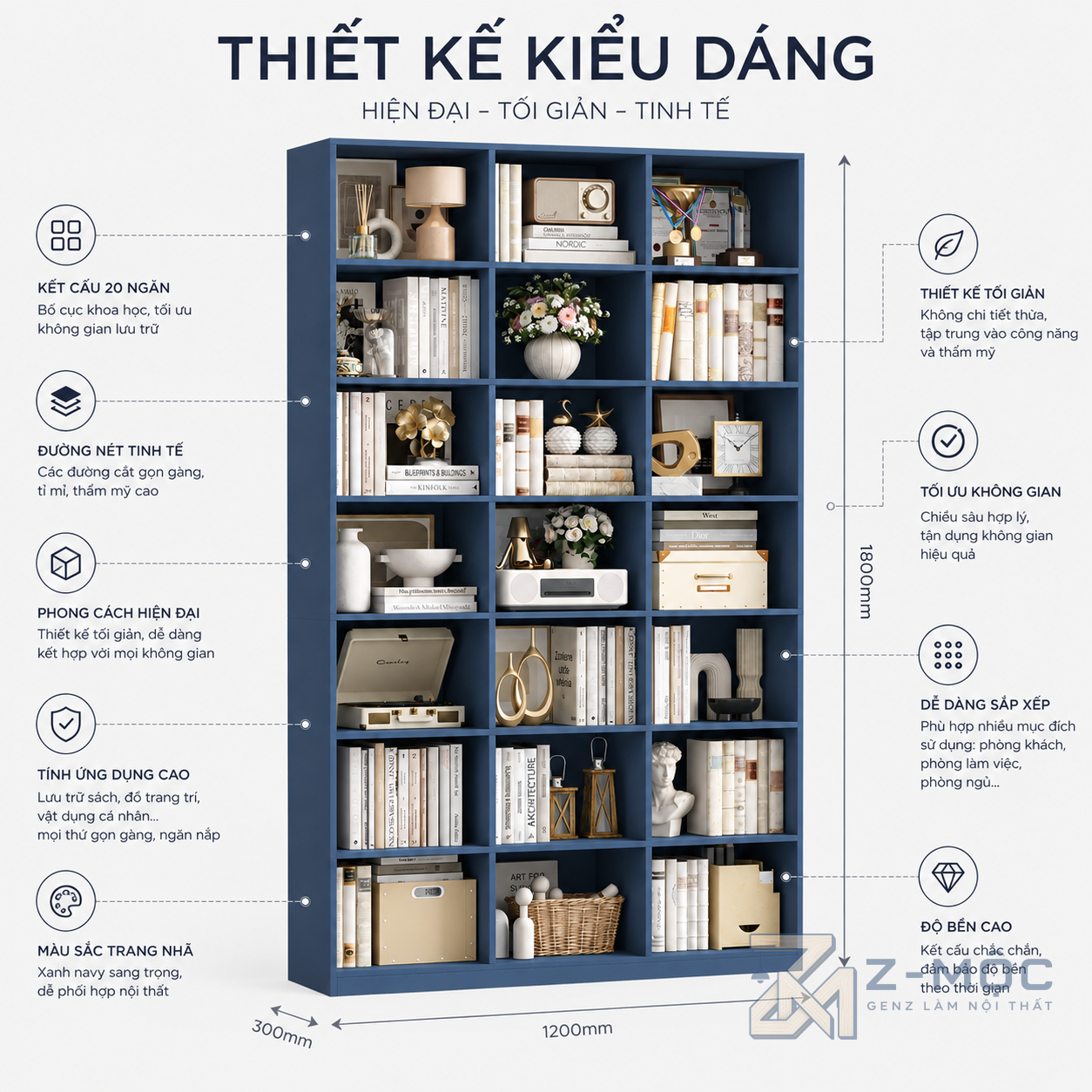 Thiết kế chia ô cân đối, dễ sắp xếp