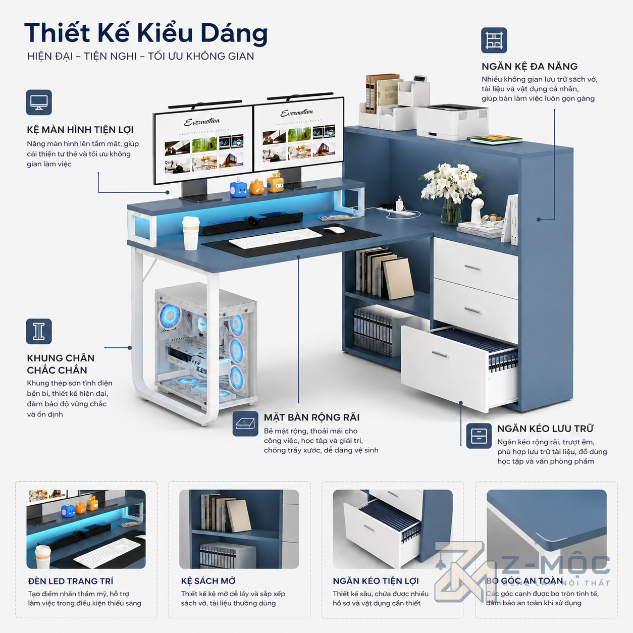 Thiết kế chữ L giúp tận dụng hiệu quả mọi góc phòng