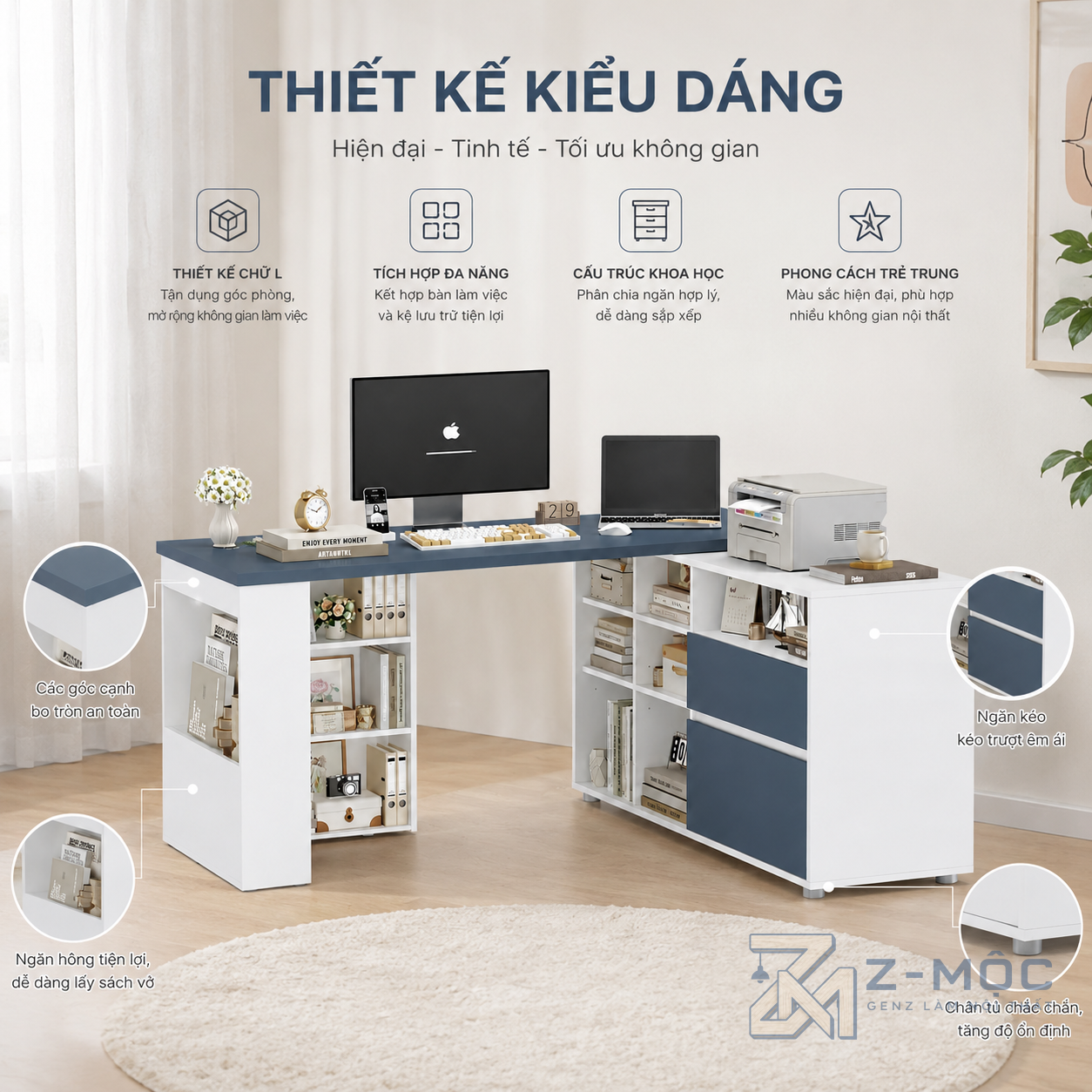 Thiết kế chữ L mở rộng không gian sử dụng