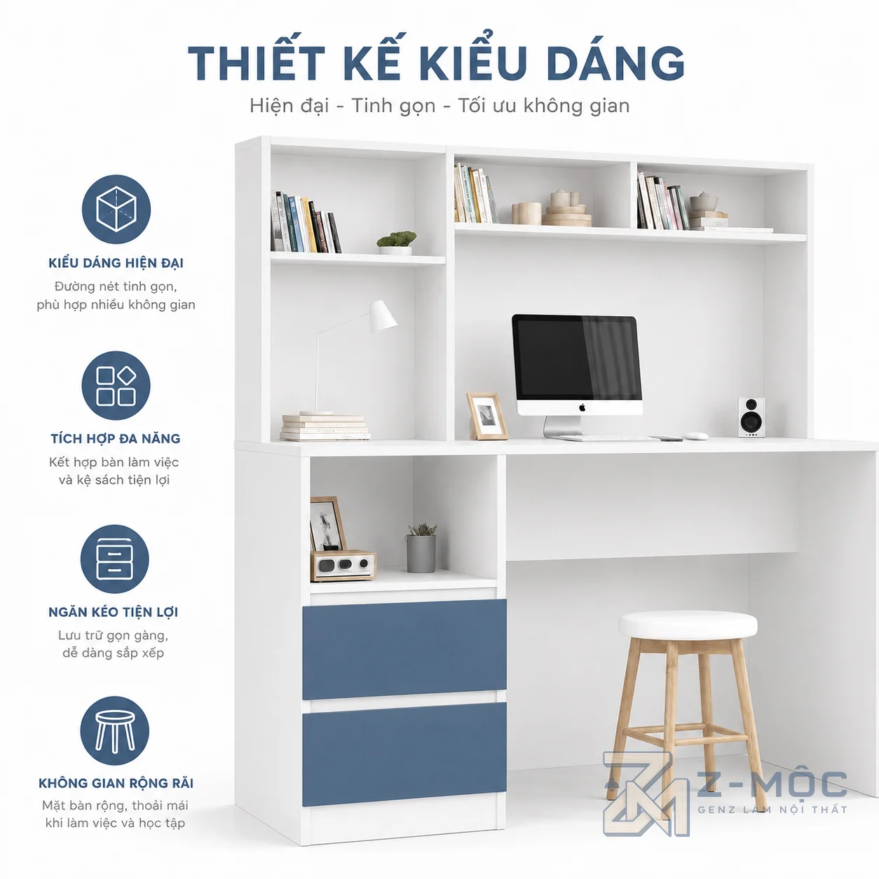 Thiết kế gọn gàng giúp tiết kiệm diện tích