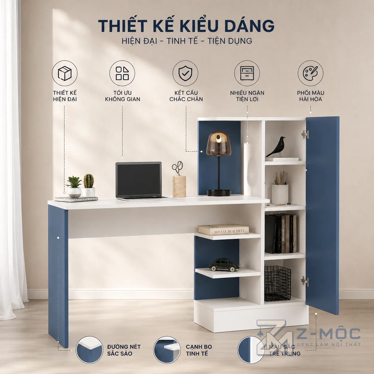 Thiết kế hài hòa, tạo điểm nhấn cho góc học tập