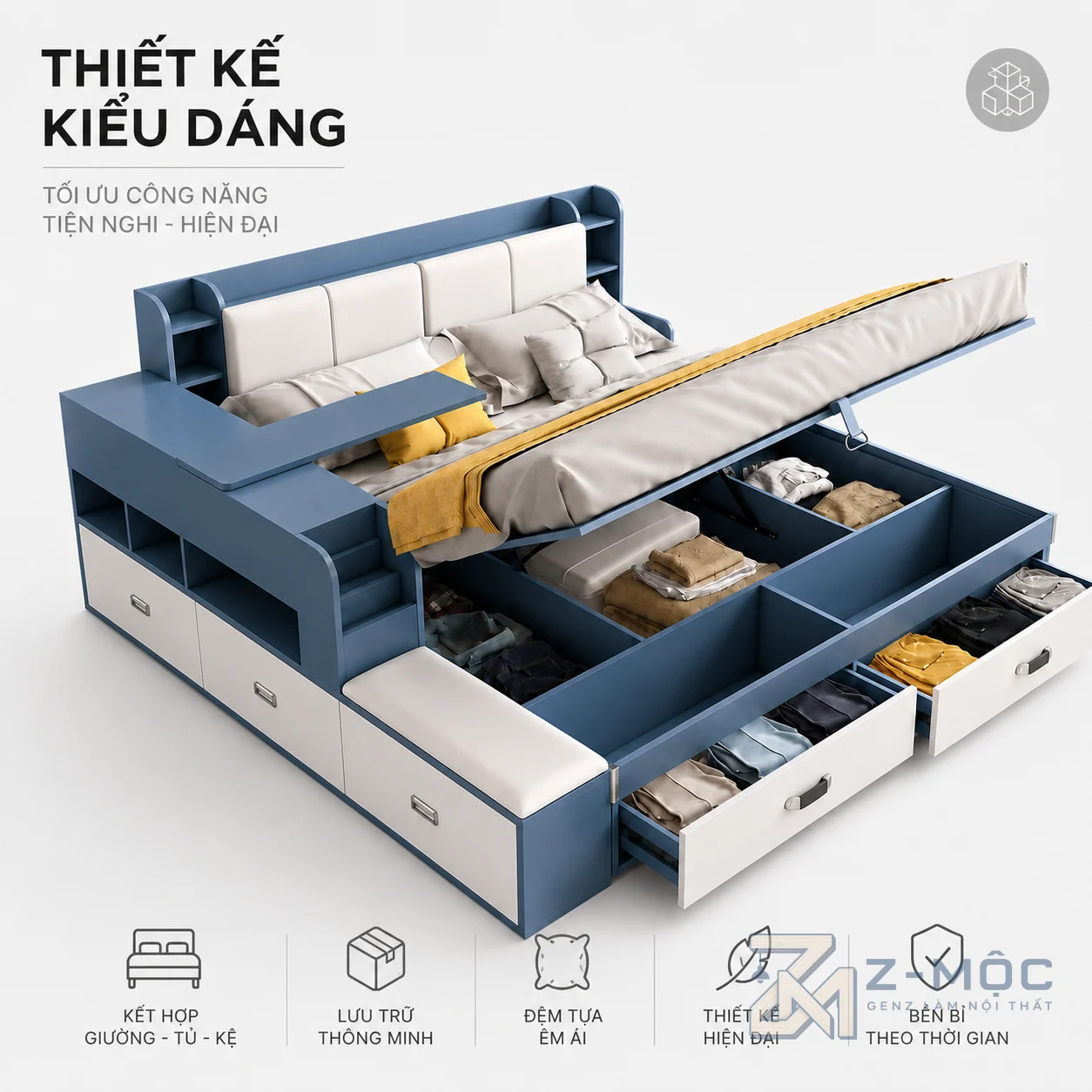 Thiết kế hiện đại kết hợp kệ sách tiện dụng