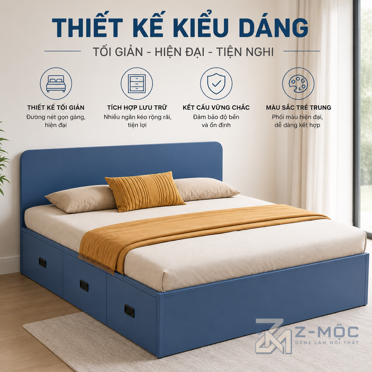 Thiết kế hiện đại mang đến không gian nghỉ ngơi gọn gàng