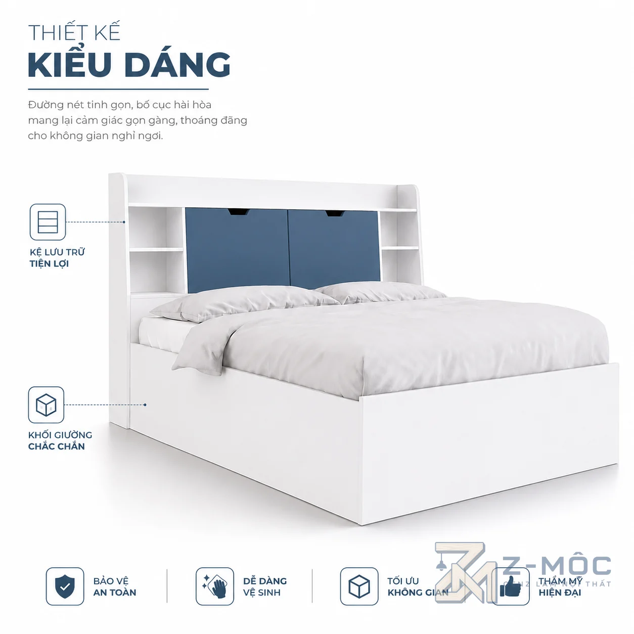 Thiết kế hiện đại với điểm nhấn phối trắng xanh tinh tế
