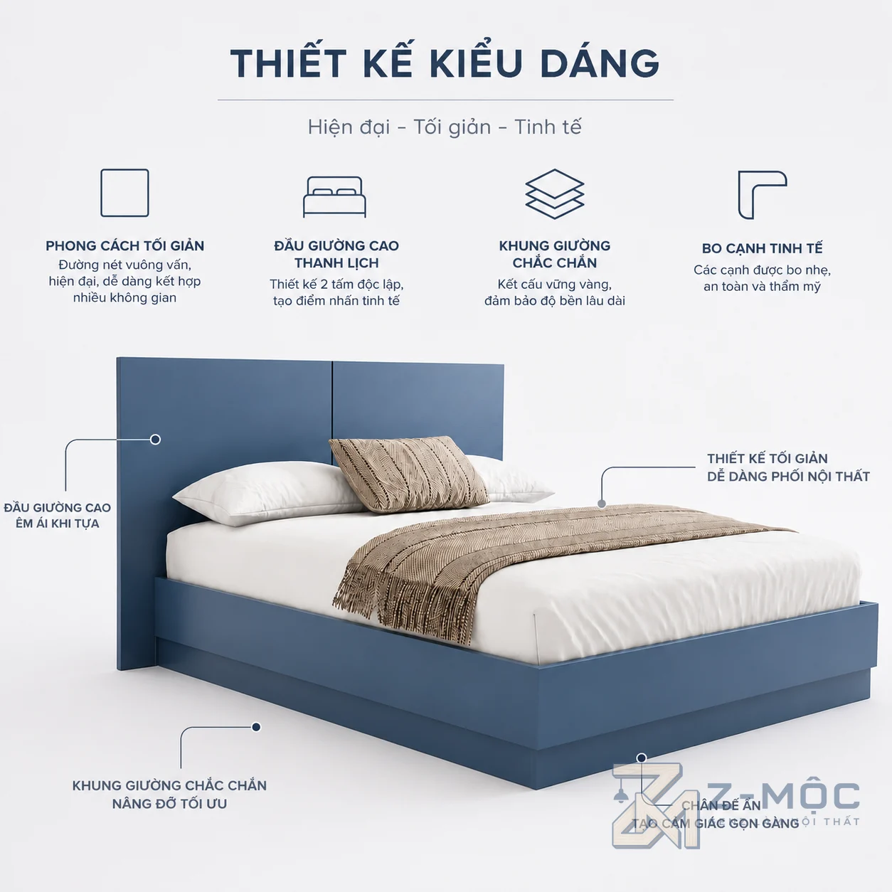 Thiết kế hiện đại với gam màu xanh tạo điểm nhấn