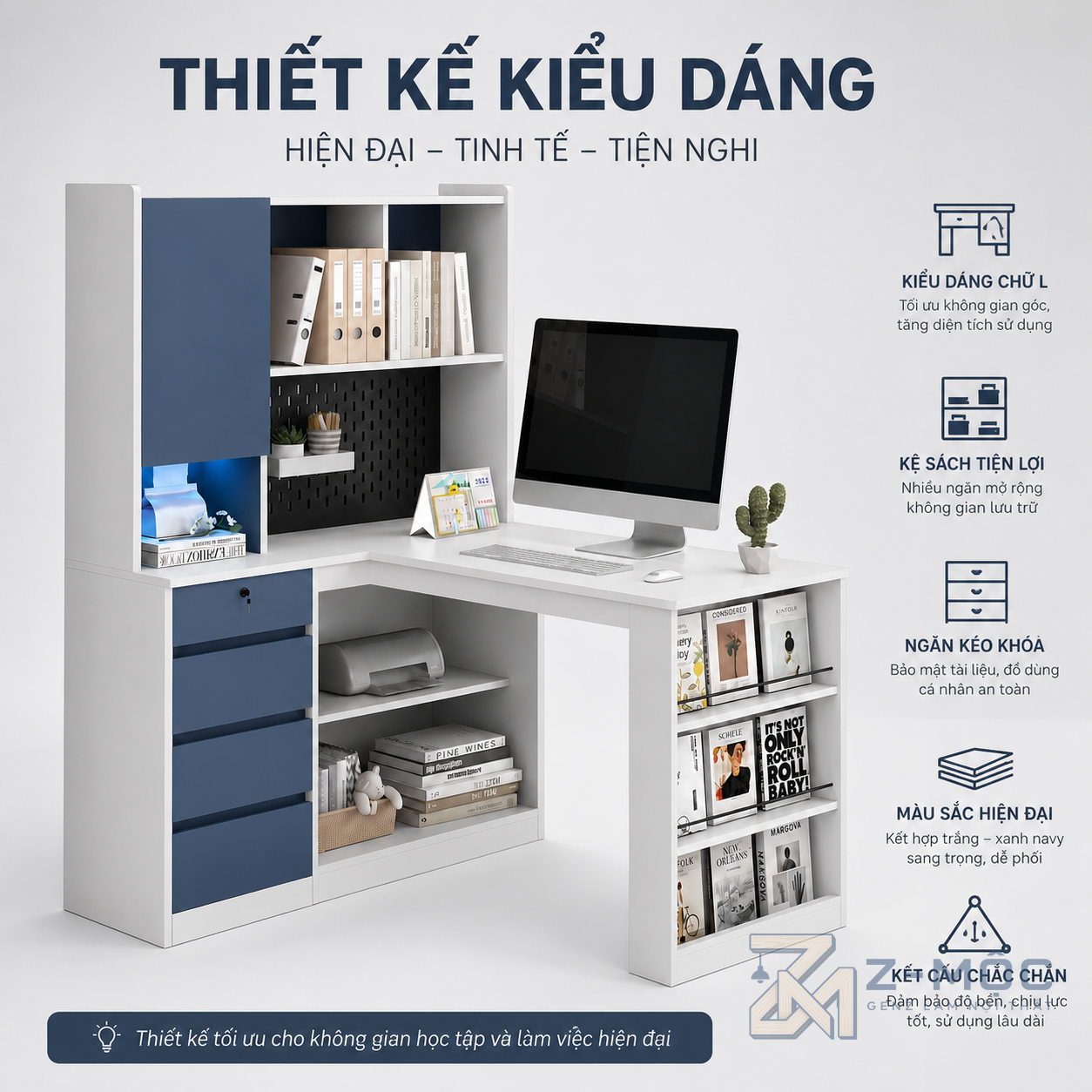 Thiết kế hiện đại với nhiều ô để đồ tiện lợi