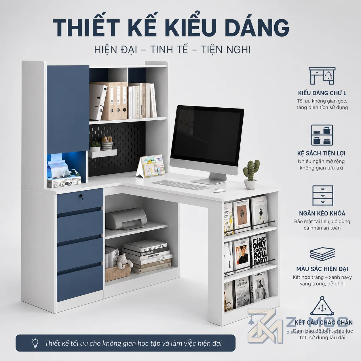 Thiết kế hiện đại với nhiều ô để đồ tiện lợi