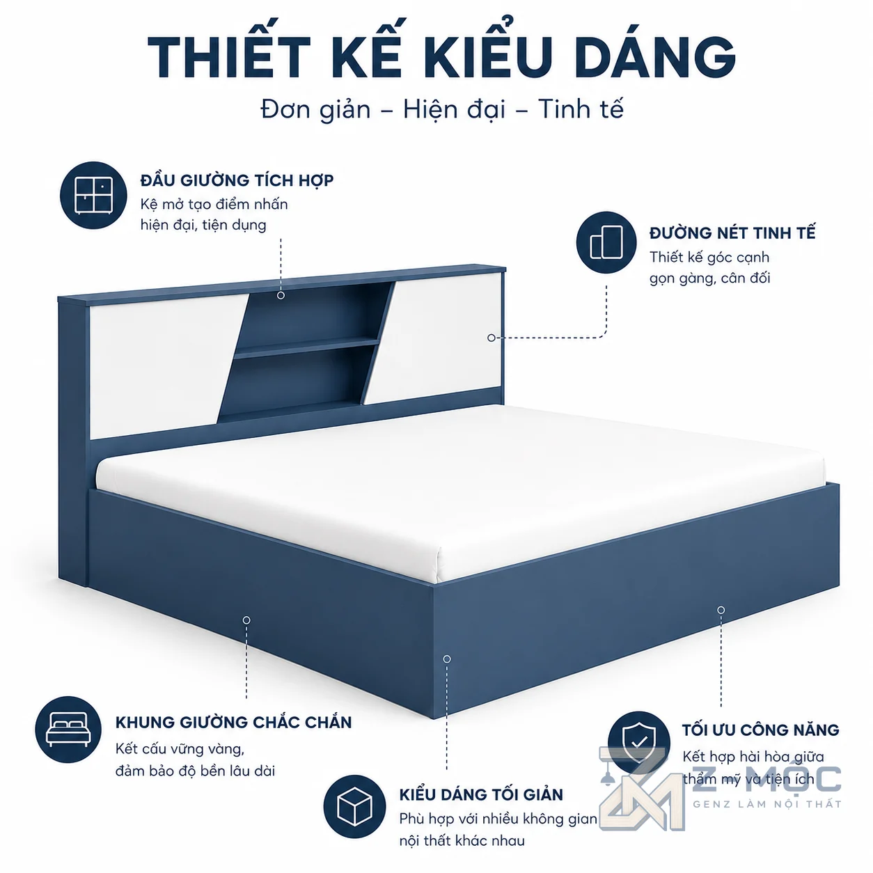 Thiết kế phối màu xanh trắng tạo điểm nhấn hài hòa
