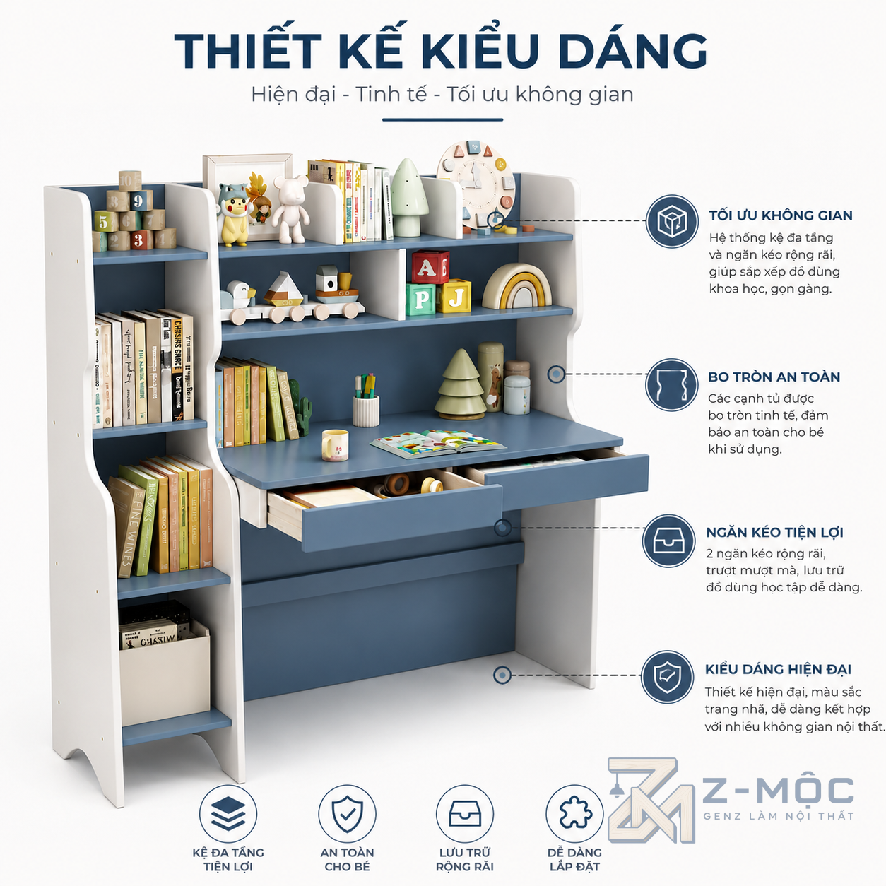 Thiết kế sáng tạo tạo điểm nhấn cho góc học tập