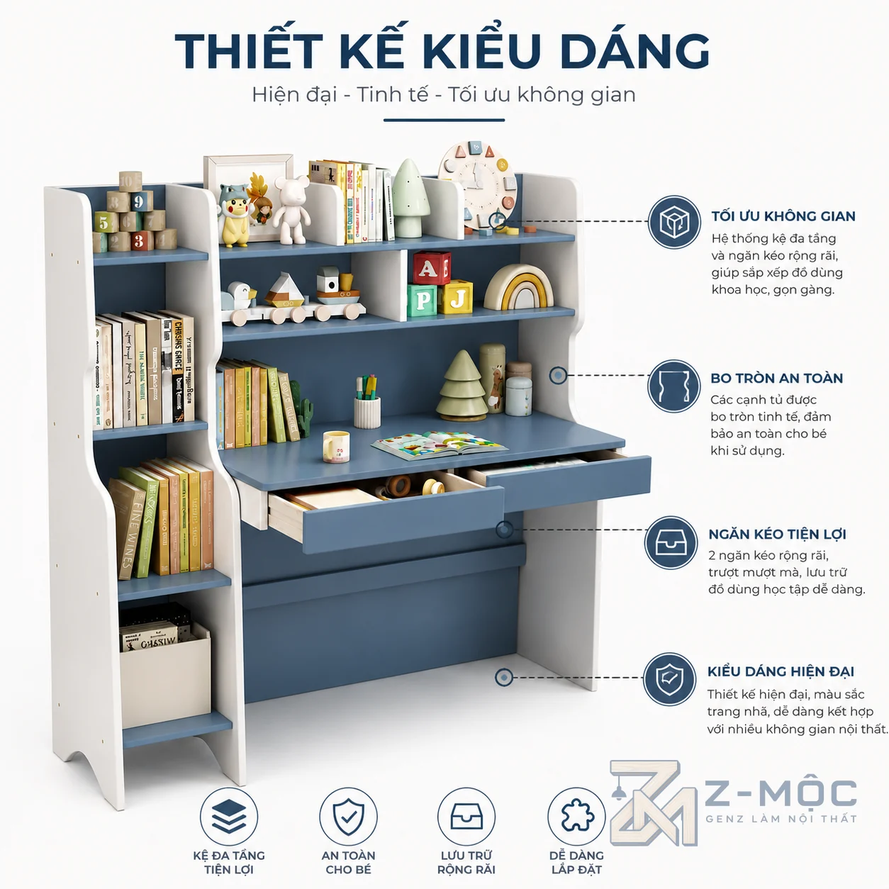 Thiết kế sáng tạo tạo điểm nhấn cho góc học tập