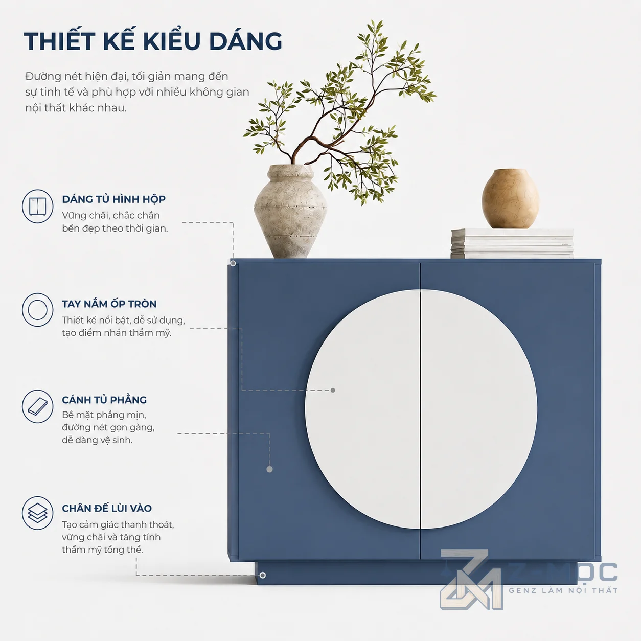 Thiết kế tay nắm tròn tạo điểm nhấn hiện đại