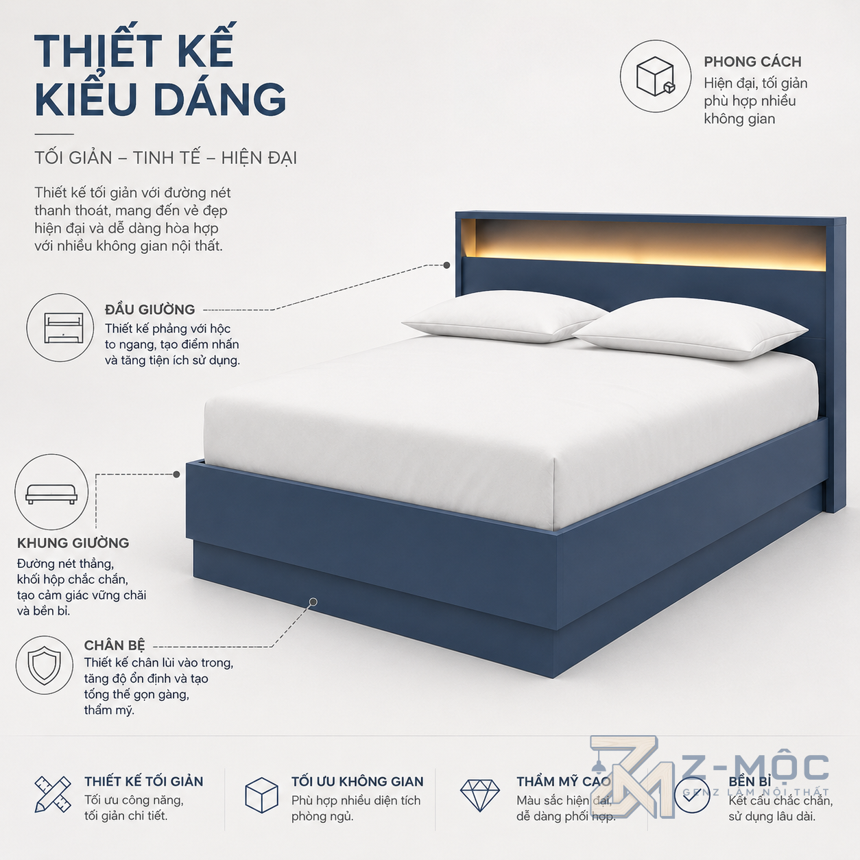 Thiết kế tối giản với điểm nhấn từ dải đèn đầu giường