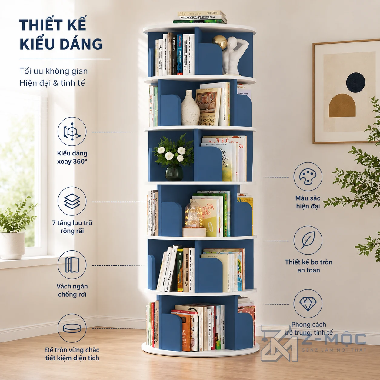 Thiết kế xoay 360 độ hiện đại, tối ưu diện tích