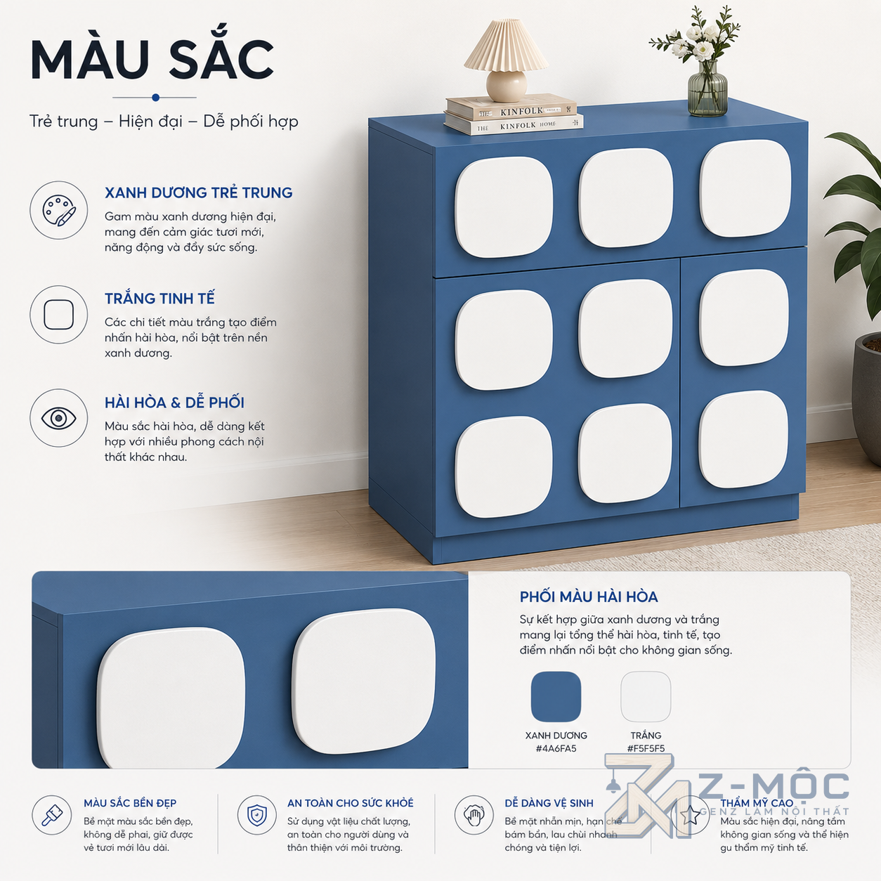 Tủ Lưu Trữ Nhỏ Gọn Thiết Kế Độc Đáo Màu Xanh ZM-94004 - ảnh chi tiết 4