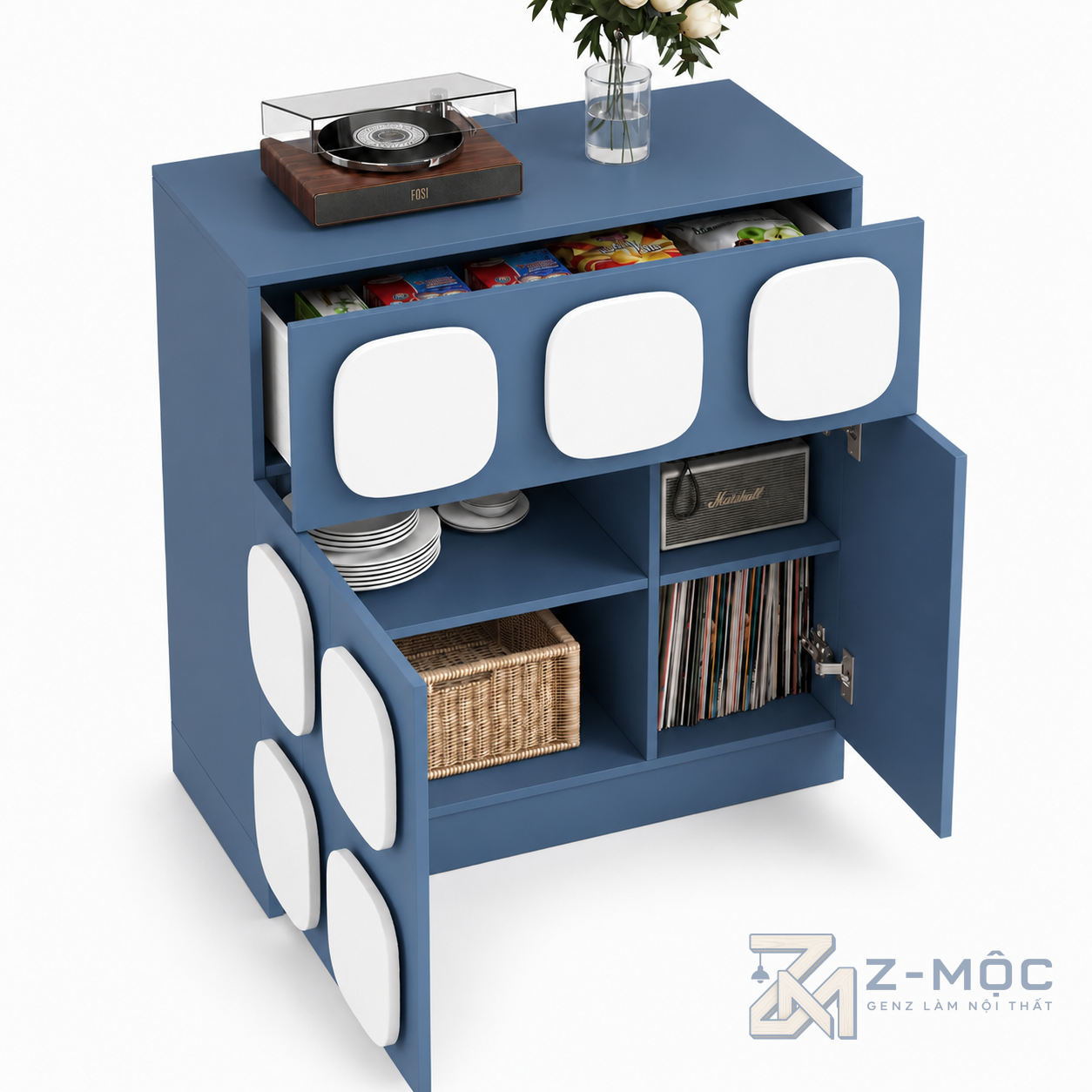 Tủ Lưu Trữ Nhỏ Gọn Thiết Kế Độc Đáo Màu Xanh ZM-94004 - ảnh chi tiết 5