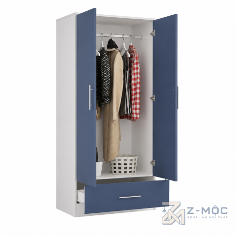 Tủ Quần Áo 2 Cánh Màu Xanh Có Ngăn Kéo ZM-10010 - ảnh chi tiết 1