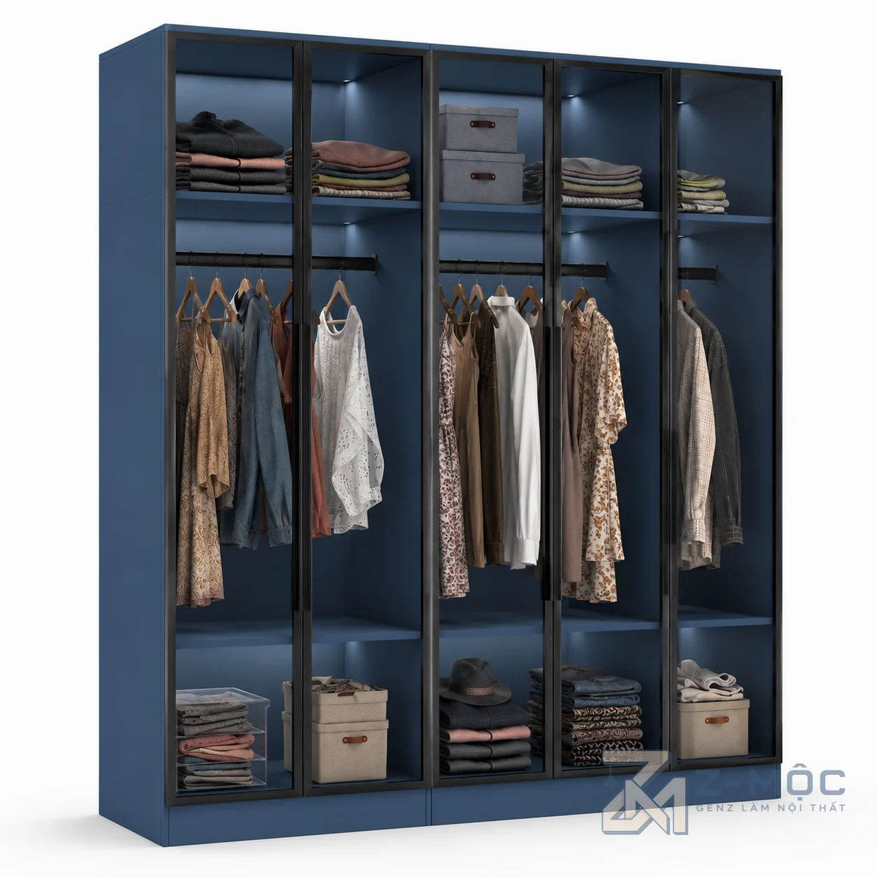 Tủ Quần Áo Cánh Kính Khung Nhôm Màu Xanh Hiện Đại ZM-10019 - 2000x600x2000mm - ZM-10019.3