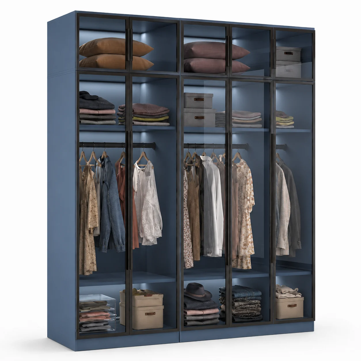 Tủ Quần Áo Cánh Kính Khung Nhôm Màu Xanh Hiện Đại ZM-10019 - 2000x600x2400mm - ZM-10019.4