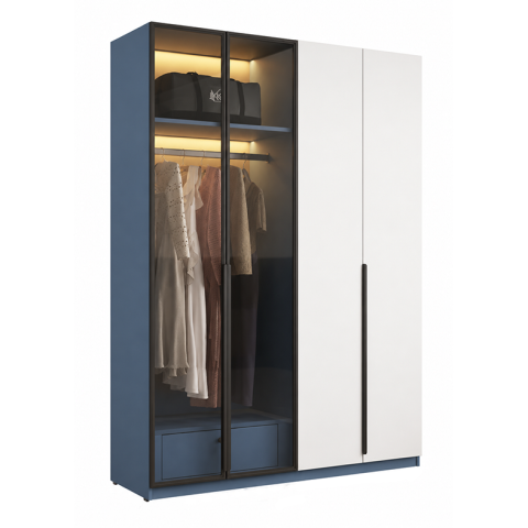 Tủ Quần Áo Cánh Kính Khung Nhôm Phối Cánh Trắng ZM-10012 - 1600x600x2000mm - ZM-10012.1