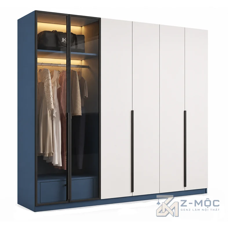 Tủ Quần Áo Cánh Kính Khung Nhôm Phối Cánh Trắng ZM-10012 - 2400x600x2000mm - ZM-10012.3